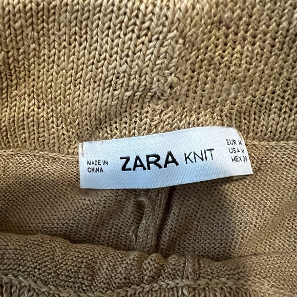 Zara Women's Open Knit Linen High Waisted Flared Ribbed Beige Pants Size Medium - Picture 6 of 9